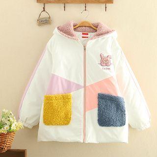 Rabbit Printed Color-block Padded Jacket