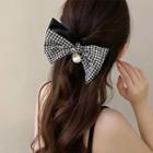 Bow Houndstooth Fabric Faux Pearl Hair Tie Black & White - One Size