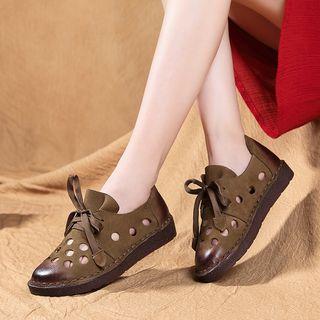 Lace-up Genuine Leather Perforated Shoes