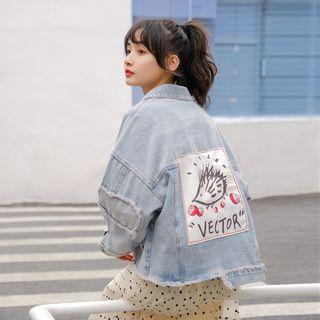 Applique Asymmetrical Hem Denim Jacket