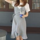 Short-sleeve T-shirt / Spaghetti Strap Gingham Midi Dress / Set