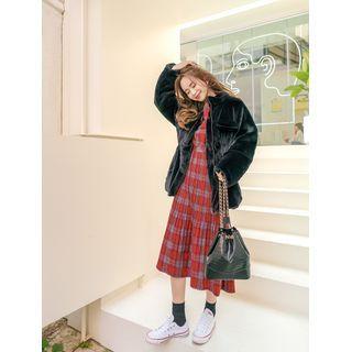 High-neck Drawstring Faux-fur Jacket