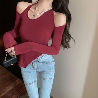 Long-sleeve Halter Off-shoulder Shirt