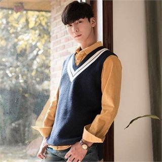 Color-block V-neck Knit Vest