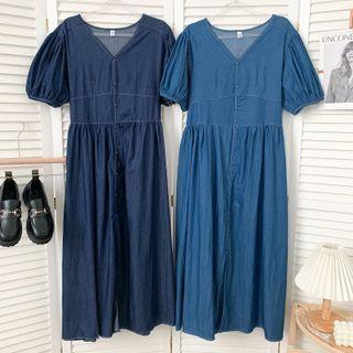 Stitched V-neck Midi Shirtdress