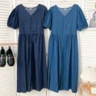 Stitched V-neck Midi Shirtdress