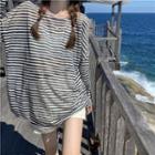 Striped Long Sleeve Open Back Sheer Top Stripe - One Size