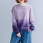 Round-neck Lantern-sleeve Sweatshirt Purple - F