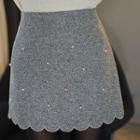 Inset Shorts Faux-pearl Scallop-edge Mini Skirt