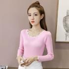Long-sleeve Scalloped-trim Knit Top