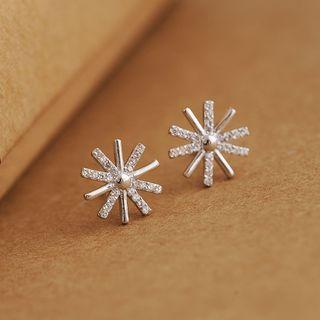 S925 Sterling Silver Rhinestone Flower Earrings