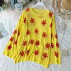 Maple-leaf Embroidered Long-sleeve Knit Blouse