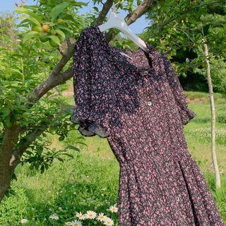 Crystal-pleat Floral Long Dress Black - One Size