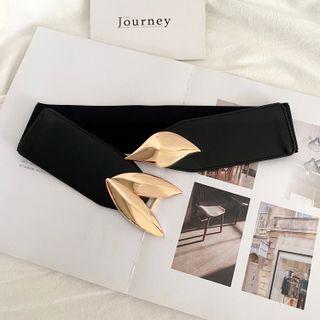 Faux Leather Thick Belt Gold Buckled - Black - One Size