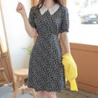 Lace-collar Silky Floral Dress