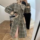 Plaid Midi Double-breasted Midi Coat Plaid - Khaki & Gray - One Size
