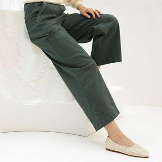 Button-trim Stitched Wide-leg Pants