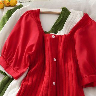 Patchwork Square-neck Light Knit Top