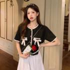 Short-sleeve Ribbon Button-up Top / Skirt