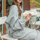 Balloon-sleeve Drawcord-hem Zip-up Hoodie