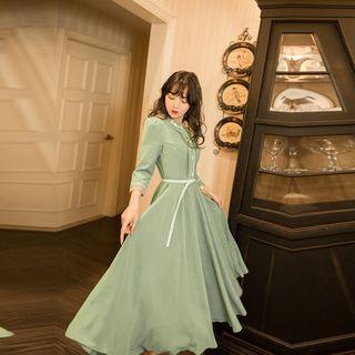 3/4-sleeve Collared Midi Dress