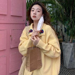 Floral Applique Cardigan Light Yellow - One Size