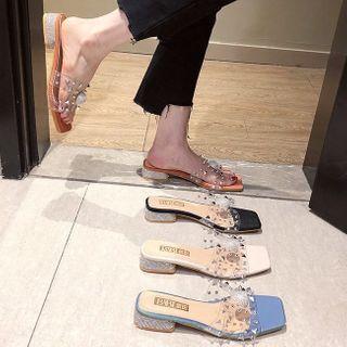 Embellished Studded Block Heel Slide Sandals
