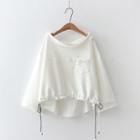 Wide-sleeve Lettering Crop Top White - One Size