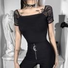 Lace Panel Short-sleeve Crop Top