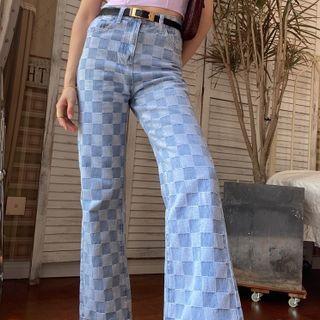 Checkered Boot-cut Jeans