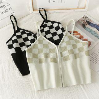 Checkerboard Zipper Camisole Top