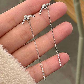 Rhinestone Chained Dangle Earring Stud Earring - 1 Pair - Silver Stud - Silver - One Size