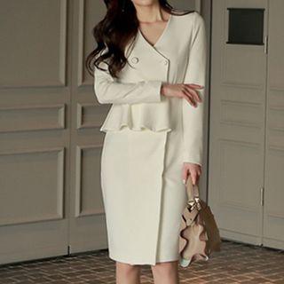Long-sleeve Buttoned Midi Coatdress