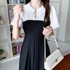 Mock Two-piece Short-sleeve Drawstring Midi Dress