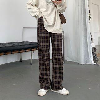 Plaid Straight-cut Wide-leg Pants