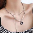 Faux Pearl Shell Necklace Silver & Black - One Size