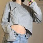 Pocket Detail Dipback Oversize Long-sleeve T-shirt