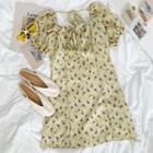 Short-sleeve Floral Square-neck Mini Dress Floral - One Size