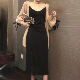 Spaghetti Strap Front Slit Midi Dress