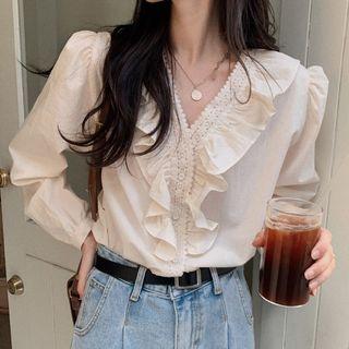 Ruffle V-neck Shirt