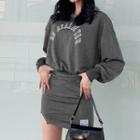 Set: Long Sleeve Lettering Sweatshirt + High-waist Pencil Skirt