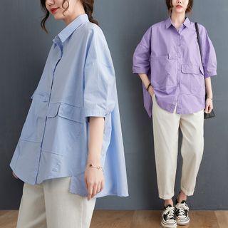 Elbow-sleeve Irregular Oversized Shirt