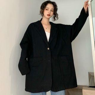 Long-sleeve Plain Cotton-linen Blazer