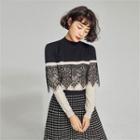 Lace-panel Two-tone Knit Top