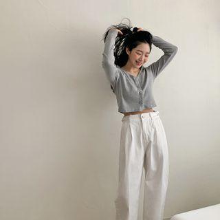 V-neck Crop Cotton Cardigan