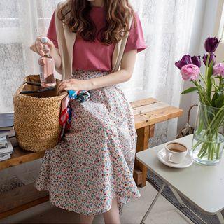 Zip-side Cherry Print Skirt