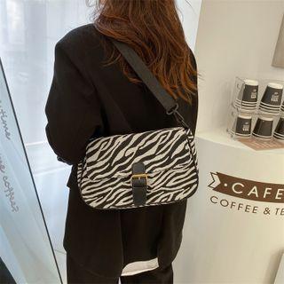 Zebra Print Flap Shoulder Bag Black - One Size