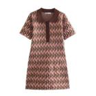 Short-sleeve Geometric Print Knit Polo Dress