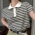 Polo Short-sleeve Striped Top Almond - One Size