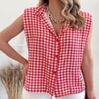 Sleeveless Checked Crop Blouse